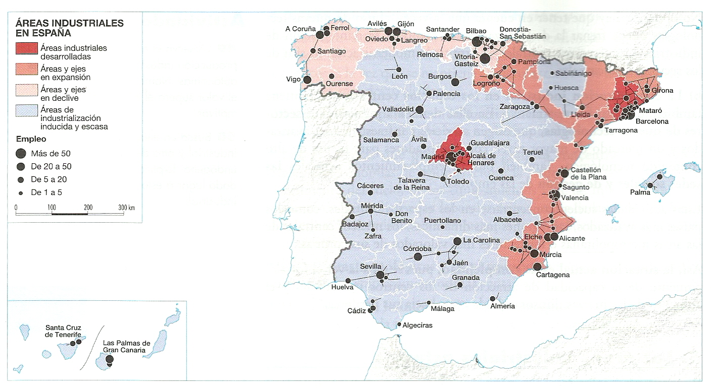Mapa areas industriales en España